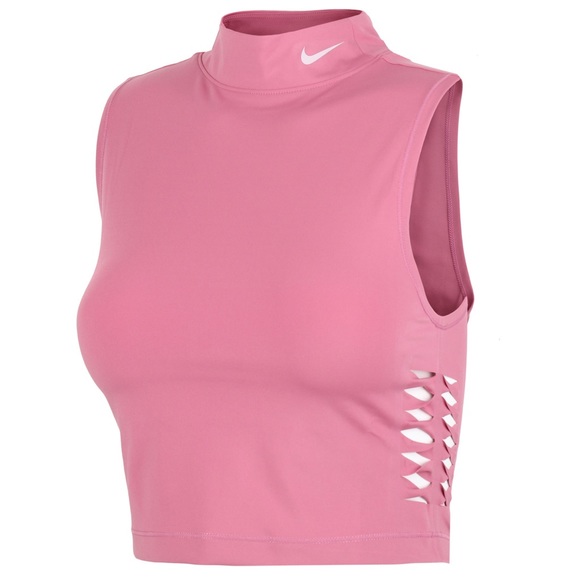 Nike Dri Fit Cropped Tank High Neck Size XS  Dusty Pink Cut Out Sides - Picture 3 of 5